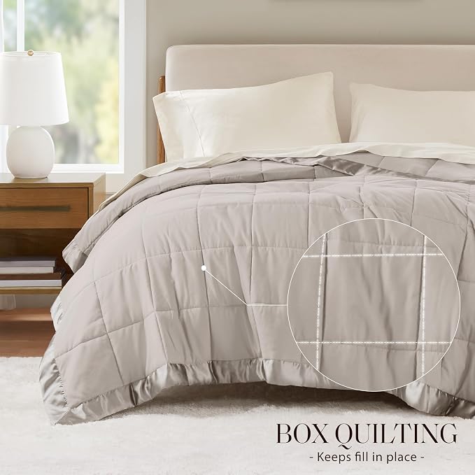 Madison Park Windom Down Alternative Blanket, Premium 3M Scotchgard Moisture Wicking Treatment, Lightweight and Soft Bed Cover For All Season, Satin Trim, Grey Twin | Lightweight Windom Blanket Premium 3M Scotchgard Moisture Wicking Treatment, OEKO TEX...
