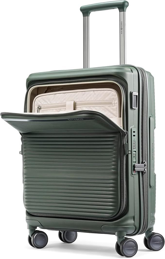 Samsonite Paralux Large Checked Luggage - Innovative Design - Quick Access Front Pocket - Dual Suspension Wheel Technology - TSA Lock - Expandable - Includes Removable Packing Cubes - Olive