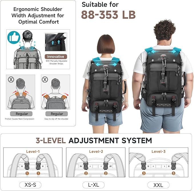 SWICKY 50L Large Capacity Travel Backpack, Outdoor Hiking Camping Bag with Shoe Compartment, Heavy Duty, Fits 17" Laptop