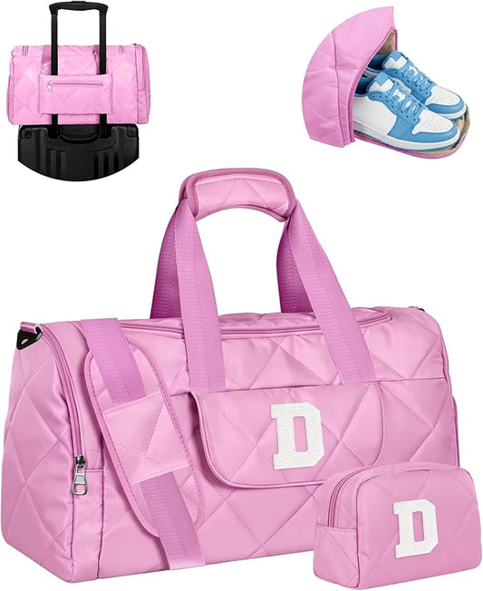 Teen Girl Gifts Trendy Stuff, Initial Duffle Bag for 13 14 15 16 17 18 19 Year Old Girls, Birthday Gift Idea, Quilted Dance Bag, Gymnastics Bag, Gifts for Daughter, Granddaughter, Niece