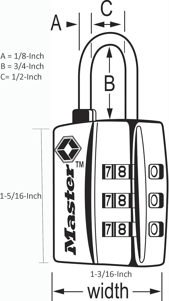 Master Lock 4680DBLK TSA-Approved Luggage Lock, 1-3/16-in. Wide, Black (Pack of 2)