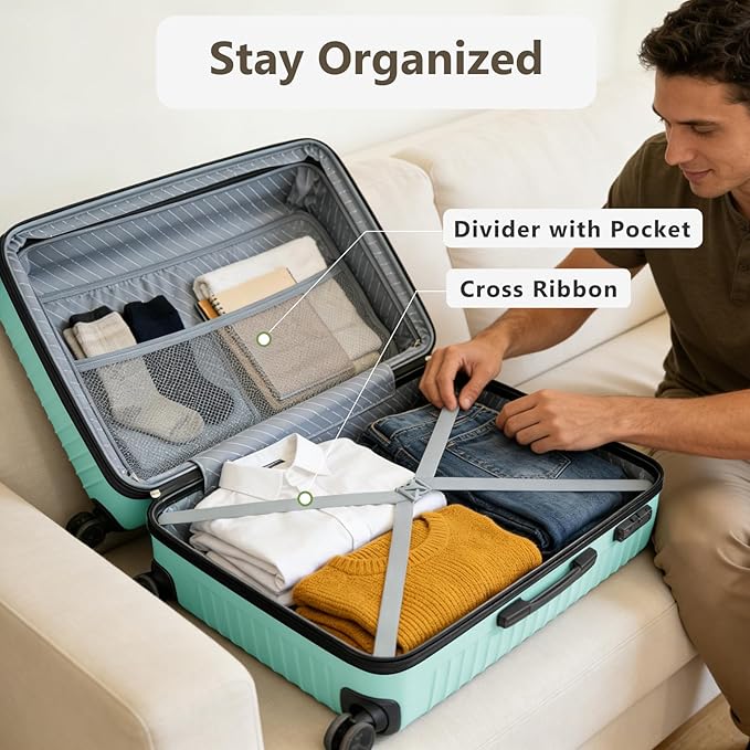 24 Inch Checked Luggage, ABS Hardside Suitcase with Spinner Wheels, Lightweight Medium Luggage with TSA Lock for Women and Men, Expandable Travel Suitcase for Business, Road Trips & Family Vacations
