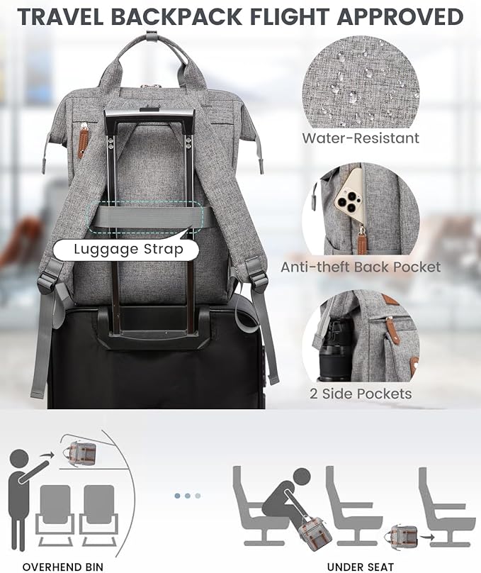 LOVEVOOK Laptop Backpack for Women Work Travel Commuter Teacher Backpack Business Computer Bag Doctor Nurse Bags College Backpack Purse, 17 Inch, Grey-brown