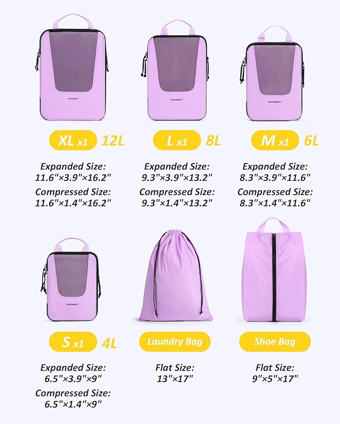 BAGSMART Compression Packing Cubes for Travel, 6/5/4set Lightweight Packing Organizers, Summer Travel Essentials Suitcase Organizer Bags Set