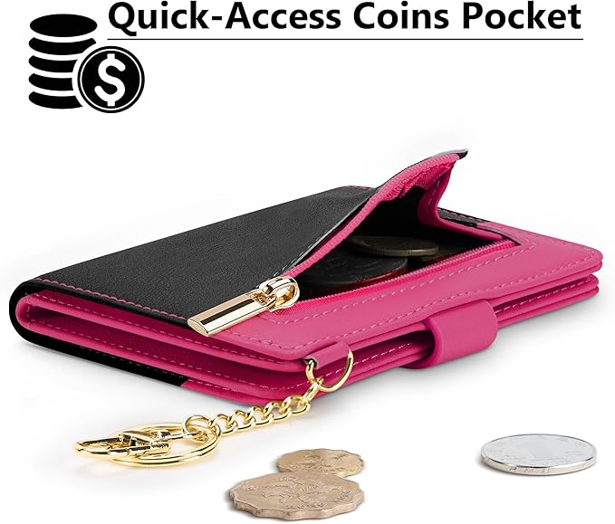 Airkit Small Wallets Woman RFID Blocking Leather Credit Card Holder - with ID Window - Card Wallets for Women - with Zipper Coin Purse - Keychain Wallet