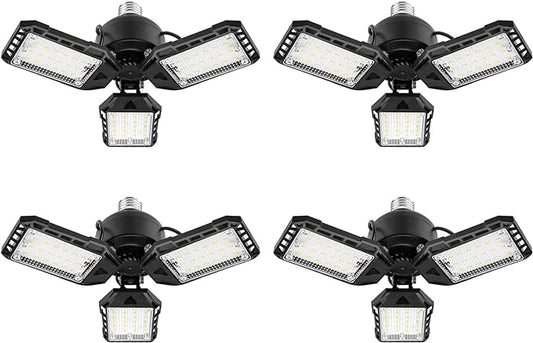 Aoretic LED Garage Lights for Garage LED Bay Lighting, E26/E27, 4 Pack | 3 Deformable Panels, Shop Barn Light Garage Ceiling Lights Bulb for Basement Warehouse Shop, 80W, 8000LM 6500K