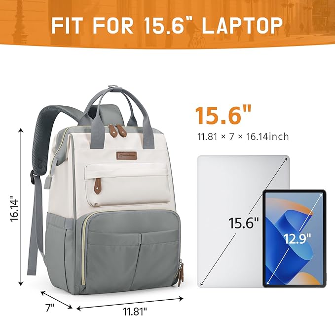Maelstrom Laptop Backpack, Fits 15.6-17.3 Inch Travel Backpack Gift for Women Men, Waterproof College School Computer Bag, Anti-theft Business Work Bag with Luggage Strap(Grey, 15.6 Inch)