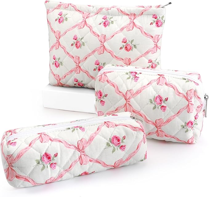 EIMMBD Makeup Bags 3 Pieces Large Capacity Floral Cosmetic Bag Travel Toiletry Bag Organizer Cute Makeup Bag Pouch Storage Bag for Women(Pink Floral)