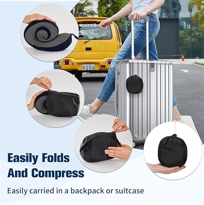 Neck Pillow for Traveling, Travel Pillows for Airplanes,100% Pure Memory Foam Travel Neck Pillow, Adjustable Flight Pillow, Portable Plane Accessories with Eye Mask, Earplugs, Carry Bag
