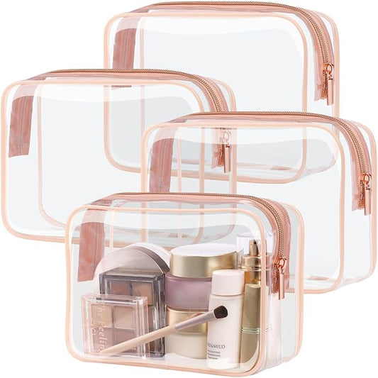 PACKISM TSA Approved Toiletry Bag 4 Medium - Quart Size Clear Makeup Bag for Carry On, Airport Security Compliant Clear Travel bag for Toiletries with Reinforced Seams, Rose Pink