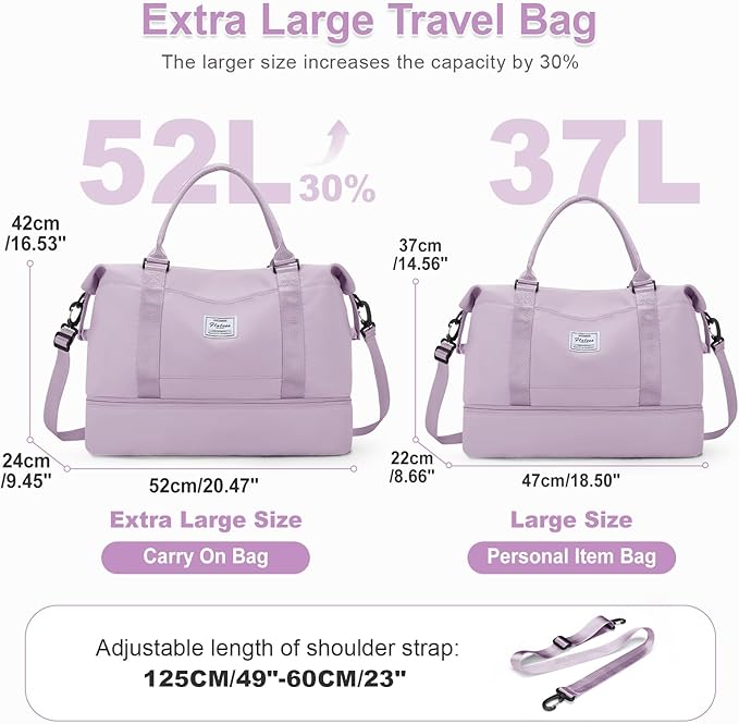 Large Weekender Bags for Women, Travel Duffel Bags with Shoe Compartment,Personal Item Travel Carry on Overnight bag for women Travel Set,Purple