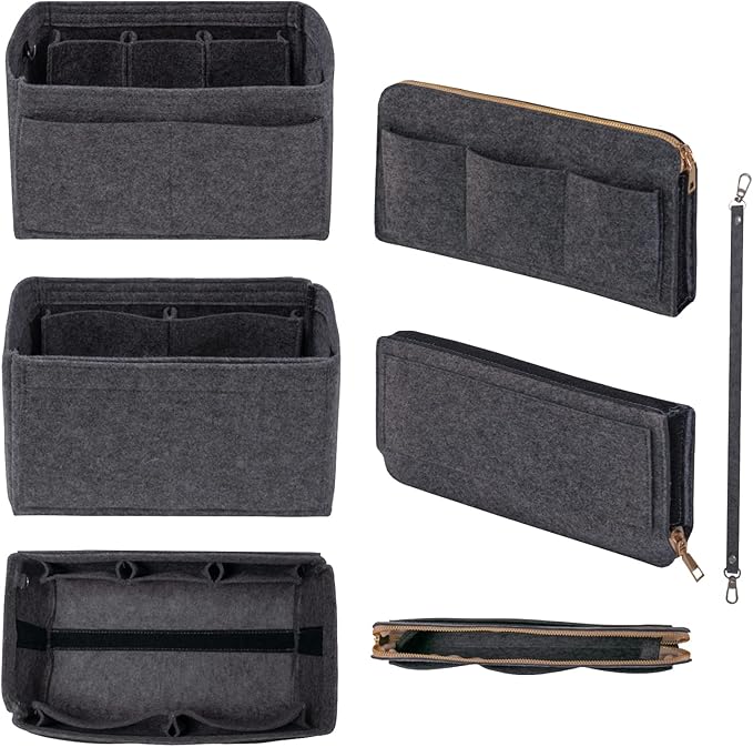 DailyPlus Purse Organizer Insert with Zipper Felt Bag Organizer Handbag Organizer Insert Bag in Grey Large