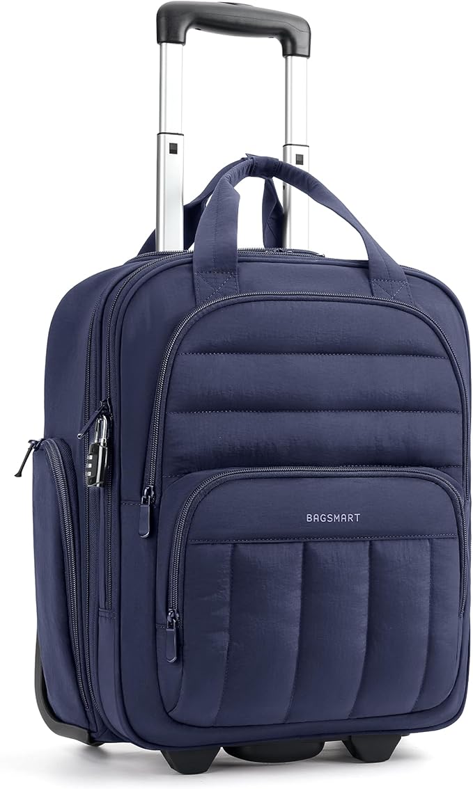 BAGSMART Small Underseat Carry on Luggage with Wheels, 16 inch Small Under Seat Luggage, Lightweight Travel Suitcase for Women, Navy Blue