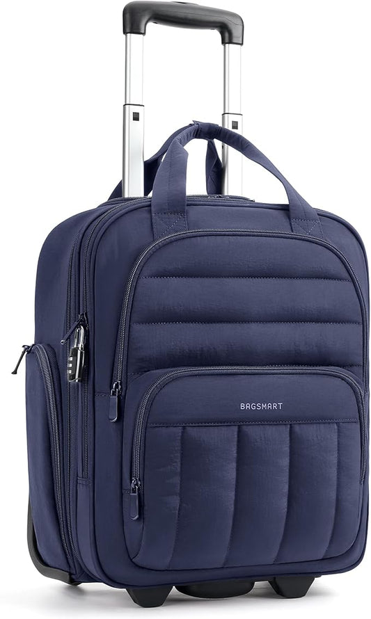 BAGSMART Small Underseat Carry on Luggage with Wheels, 16 inch Small Under Seat Luggage, Lightweight Travel Suitcase for Women, Navy Blue