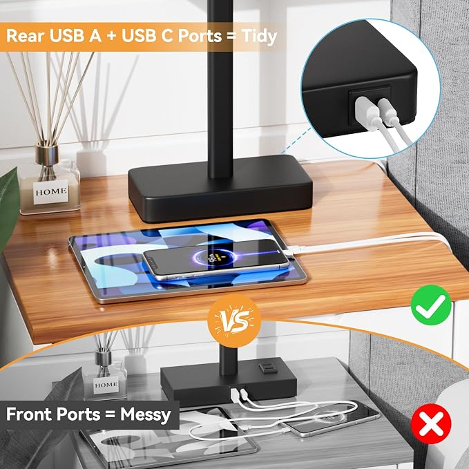 Hong-in Touch Lamps for Bedroom - 3-Way Dimmable Bedside Lamps Set of 2 with USB C+A, Beige Modern Table Lamp for Night Stands, Desk Lamp for Living Room Nightstand End Tables Bed Side
