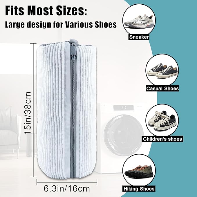Shoe Washing Machine Bag, 2 Pack – Reusable, Fits All Shoe Types, 360° Deep Cleaning with Self-Locking Zipper, Wash Two Pairs at Once, Protects Shoes and Washing Machines(White)
