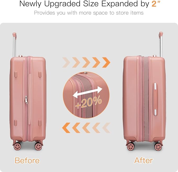 Kono Lightweight 24 Inch Expandable Luggage with Quiet Spinner Wheels TSA Lock, Scratch and Drop Resistant PC+ABS Hardside Durable Medium Checked Suitcase, Nude/Rose Gold