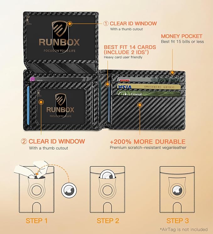 RUNBOX Wallet for Men Slim Rfid Leather 2 ID Window With Gift Box | Slim, Rfid, 2 ID Window, With Gift Box, Slim, Rfid
