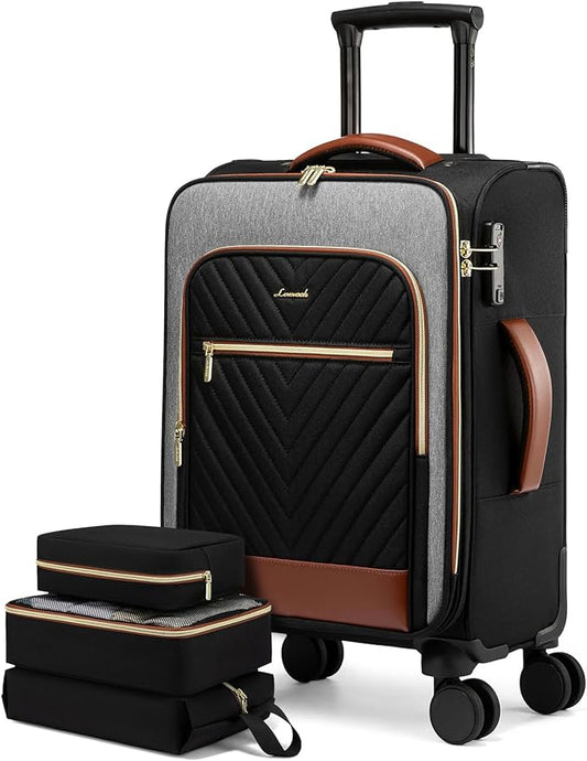 LOVEVOOK Carry On Luggage 22x14x9 Airline Approved,20 Inch Carry-on Suitcase for Women,Softside Suitcases with Wheels,Rolling Checked Luggage with TSA Lock,Lightweight Travel