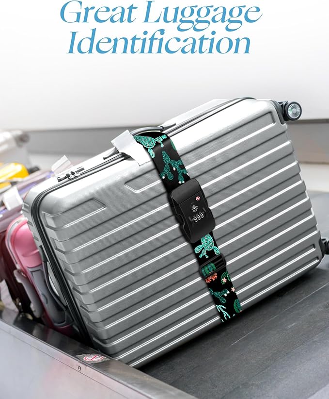 Slohif Luggage Straps TSA Lock for Suitcases - Travel Belt TSA Approved Accessories Luggage Identifiers Carry On Bag with Buckle Nylon Adjustable Band for Add a Bag Cactus