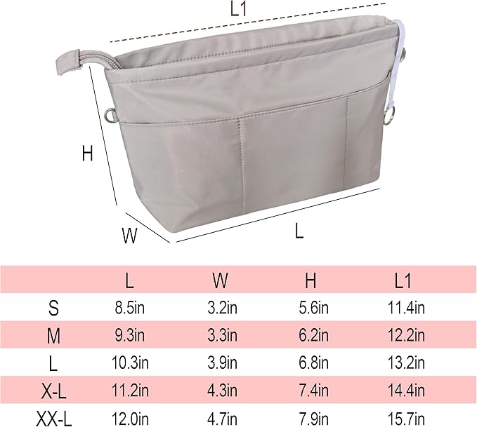 Vercord Premium Nylon Purse Organizer Tote Handbag Insert Organizers Bag in Bag Zipper 13 Pockets 5 Sizes