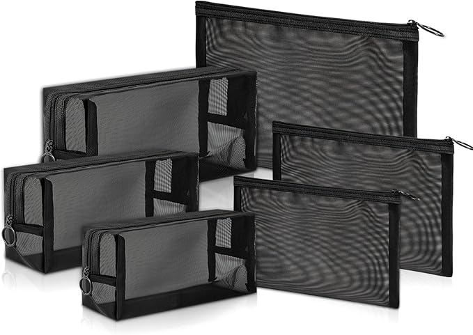 Unoutur pouch,Mesh Cosmetic Bag Portable Makeup Pouch Travel Toiletry Bag for Makeup Organizer Home Office Travel Accessories,6 Pieces Mesh Makeu