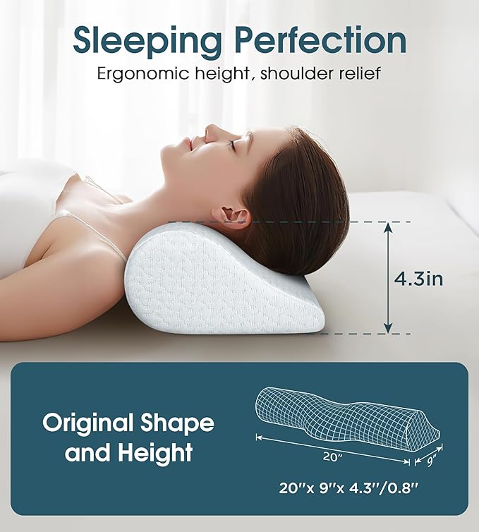 Cervical Neck Pillows for Pain Relief Sleeping, High-Density Memory Foam Pillow Neck for Bolster Support and Shoulder Relaxer, Decompression Devices Orthopedic Roll Pillow for Bed Office White