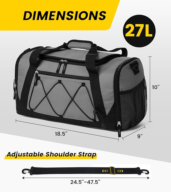Vorspack Gym Bag for Men - 18 Inches Duffle Bag for Travel Duffel Bag with Shoe Compartment Lightweight Travel Bag for Gym Sports Overnight Weekender - Grey