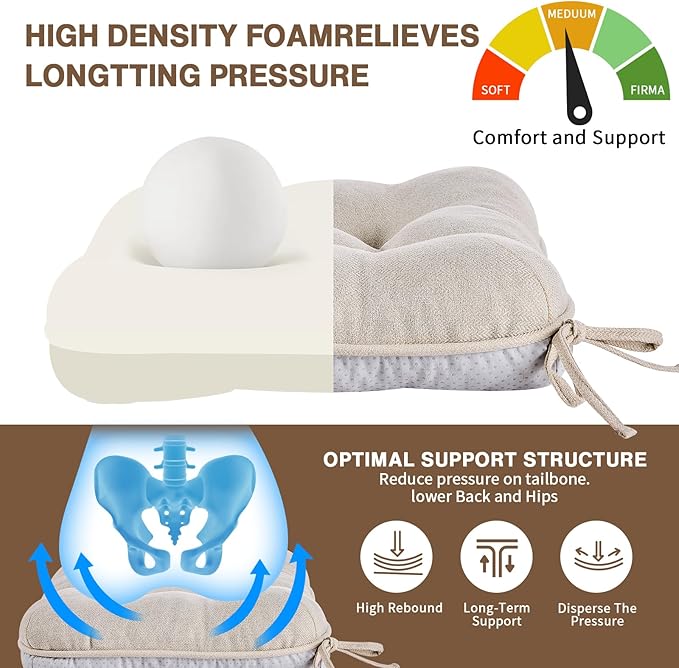 BETU Chair Cushions for Dining Chairs Set of 2,3.5" Thick Kitchen Table Chair Pads with Ties,Non Slip Backing and Covers, Seat Cushion for Dining Room,Bar,Patio Chairs,16"X16"X3.5",Beige