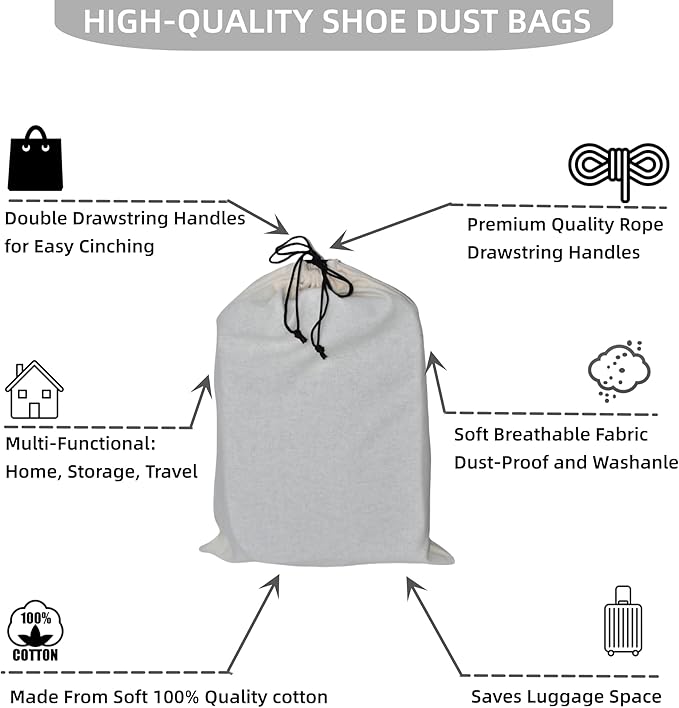 GONGKANGYUAN 2 Pack Shoe Bags for Travel Flannel Single Shoe Pouch with Drawstring for Men Women Travel Protecting Storing Shoes