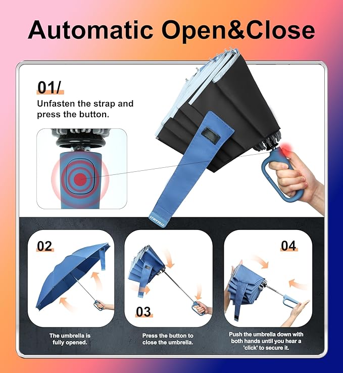 QWB TUMAAOTU Inverted Umbrella with Carabiner Handle, Compact Wind Proof Umbrellas For Rain and Sun Protection, Portable Reverse Folding Umbrella, Car Umbrella for Women Men, 10 Ribs