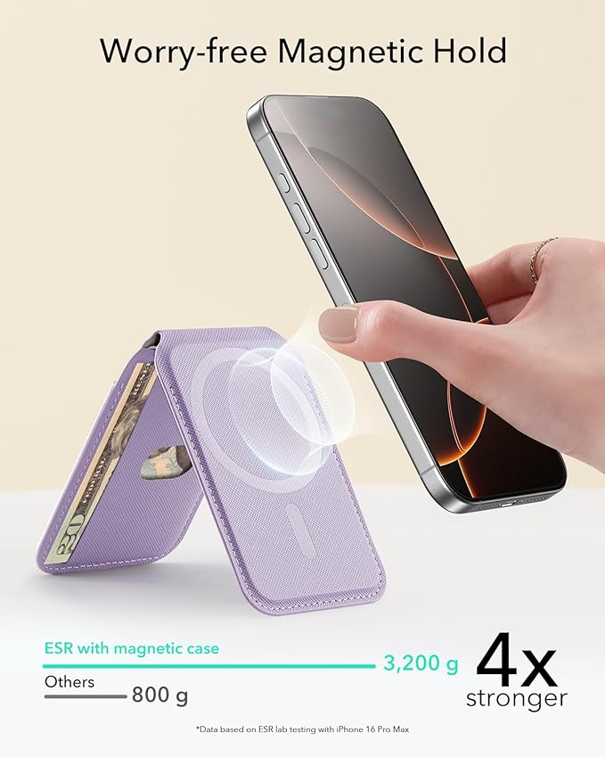 ESR Aura for MagSafe Wallet with Adjustable Stand, RFID Blocking, MagSafe Ring Included, 5 Card Holder Magnetic Wallet for iPhone 17e/17/16/15/14/13/12, Not for 13/12 Mini, Selected Samsung, Lavender