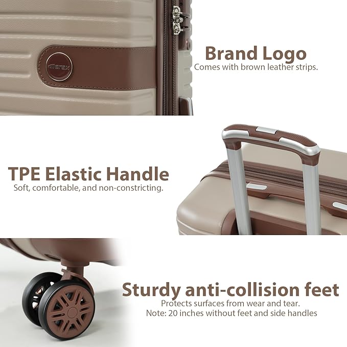 Merax Hardshell Luggage Sets 4 piece Lightweight Durable Suitcases With Wheels TSA Lock Expandable (only 24”/28”) ABS Large Travel Luggage Set (Khaki)