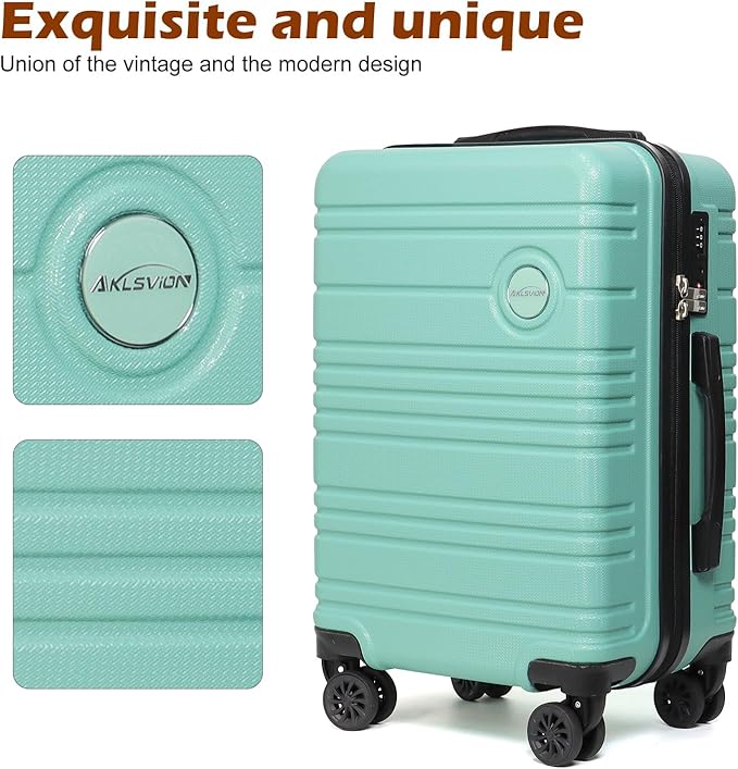 ABS+PC Carry on Luggage set with backpack 3 Pcs suitcace with Spinner wheels TSA Lock 20-In hardshell Lightweight Luggage set (Mint Green)