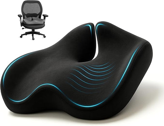 Ergonomic Seat Cushion for Sciatica & Tailbone Pain Relief – Extra Large Memory Foam Office Chair Cushion for Long Sitting, Orthopedic Coccyx Cushion for Desk Chair, Car & Wheelchair(Black)