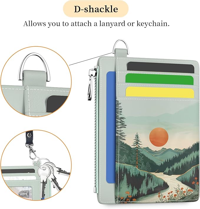 Hancynir Slim Wallet Women Credit Card Holder, Mountain Sunset RFID Blocking Small Mini Card Wallets, Cute Front Pocket PU Leather Card Case, Thin Travel Zipper Coin Cash Ladies Female Wallet Gifts