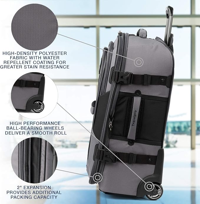 Travelpro Unisex-Adult Bold-Softside Expandable Rollaboard Upright Luggage, Grey/Black, Checked-Medium 25-Inch