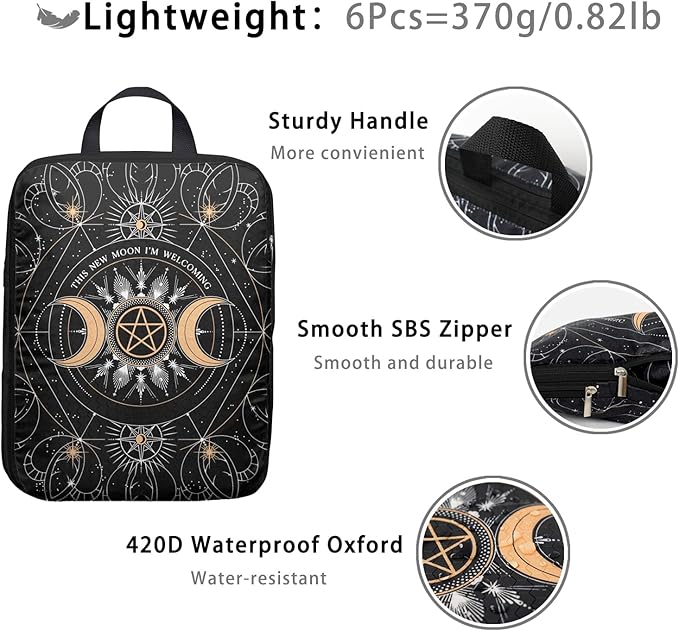 6 Pcs Compression Packing Cubes for Travel, Waterproof Luggage Organizer Washable Storage Bags Set - Packaging Cubes for Backpack Travel and Carry-Ons