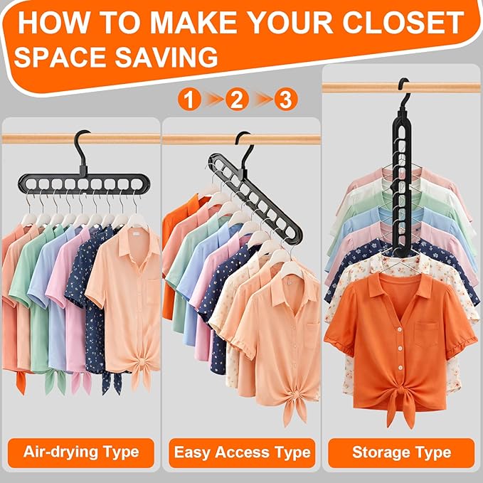 HEYHOUSE Closet Organizers and Storage,College Dorm Room Essentials,Pack of 10 Multifunctional Organizer Magic Space Saving Hangers with 9 Holes Storage Organization for Wardrobe Closet
