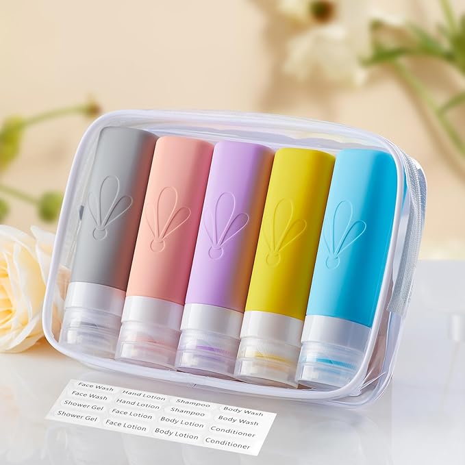 INSFIT Travel Bottles for Toiletries, TSA Approved 3oz Travel Size Toiletries, BPA Free Leak Proof Squeezable Silicone Tubes Travel Essentials for Shampoo Conditioner Lotion Soap