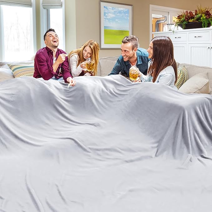 Oversized Blanket 120x120 Inches, Giant Huge Companion for Bed, Sofa, Travel and Camping, Extra Large Big Soft Blanket Fits The Whole Family and Outdoor Campaign, Light Grey
