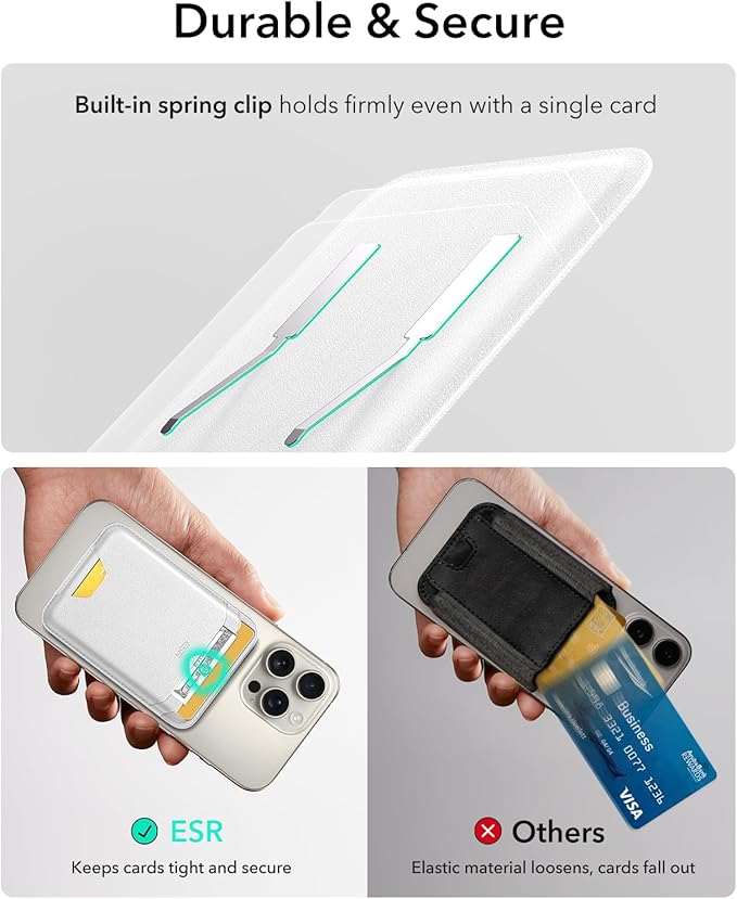 ESR for MagSafe Wallet, 5 Card Holder with RFID Blocking, MagSafe Sticker Included, Slim Magnetic Wallet for iPhone 17e/17/16/15/14/13/12 Series and Selected Samsung Devices, Not for 13/12 Mini, White