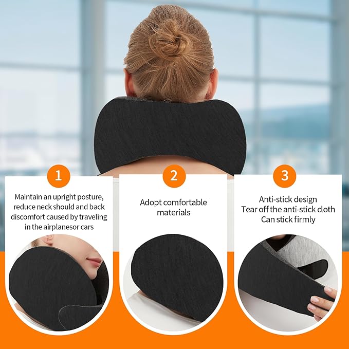 Travel Neck Pillow Airplane, Memory Foam Travel Pillows for Comfort on Sleeper Hold Compact and Ergonomic Design for Traveling Car Rides Home Road Trip Essentials for Adults and Kids (Black)