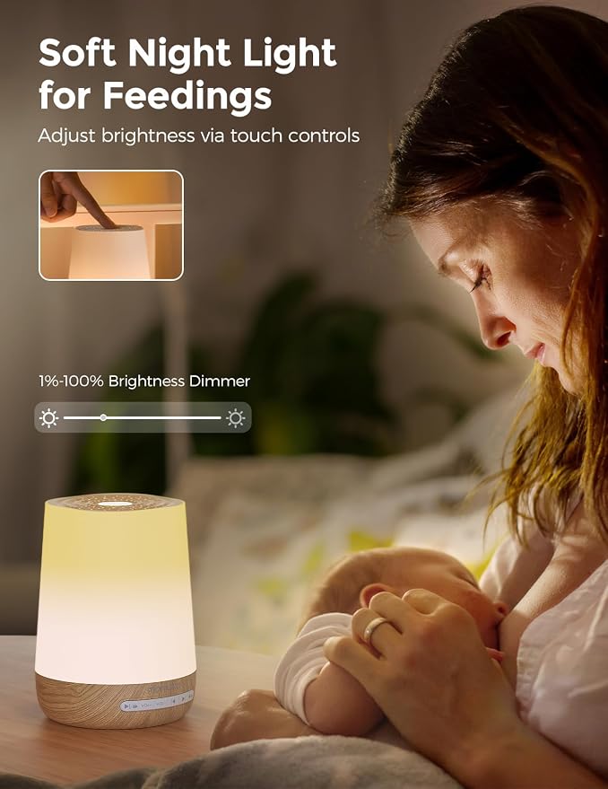 Momcozy Smart Baby White Noise Sound Machine with App Control & Night Light | Toddler Sleep Trainer with 34 Soothing Sounds, Timer, Custom Personal Sleep Routine, Wood Grain