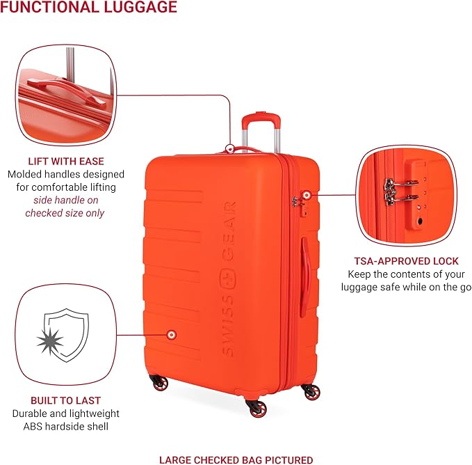 SwissGear 7366 Signature Hardside Expandable Luggage with Spinner Wheels, TSA Lock, Cup-Holder, Orange, 2-Piece Set (19/27)