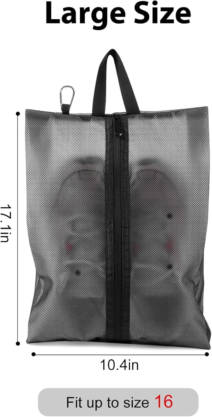 2 Pack Shoe Bags for Travel, Sneaker Bags, Waterproof Travel Shoe Bags with Zipper for Packing, Golf Shoe Dust Bags for Man and Women, Large, Black