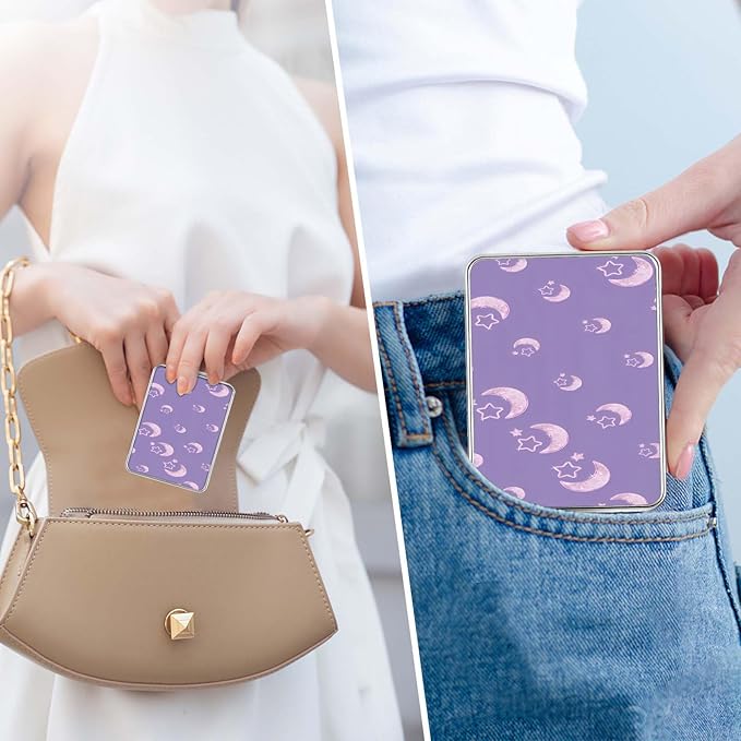Pocket Mirror, Small Travel Mirror with Magnification, Portable Double-Sided Magnifying Cosmetic Mirror for Daily (Purple Moon)