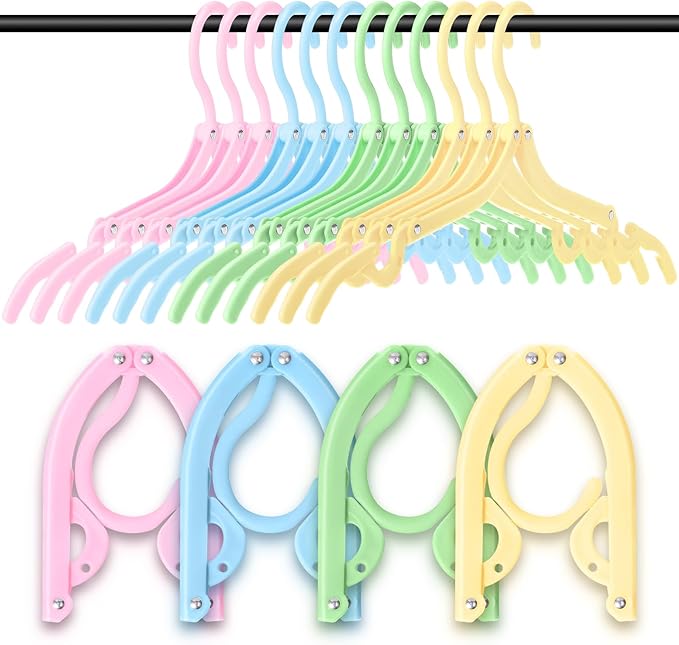 Teenyyou 12 Pcs Travel Hangers Cruise Ship Essentials Foldable Portable Plastic Vacation Hangers Non Slip Clothes Drying Rack Travel Accessories for Hotel Dormitory School Laundry(Macaron Color)