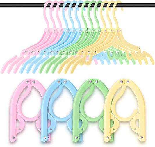 Teenyyou 12 Pcs Travel Hangers Cruise Ship Essentials Foldable Portable Plastic Vacation Hangers Non Slip Clothes Drying Rack Travel Accessories for Hotel Dormitory School Laundry(Macaron Color)