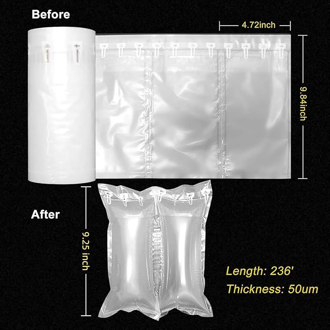 Packing Air Pillows for Shipping 600 Count Packaging Air Bags Inflatable Shipping Supplies Box Filler Alternative to Packing Peanuts, Purse Stuffers for Shape 4.72" x 9.84"